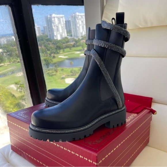 NEW Rene Caovilla Women's Grey Cleo Combat Biker Booties 37.5 7.5 - Picture 8 of 10